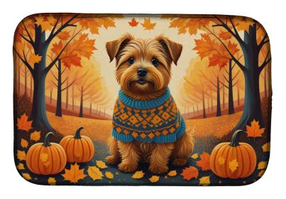 Norfolk Terrier Fall Dish Drying Mat Absorbent Dish Drying Mat Pad for Kitchen Counter Dish Drainer Mat for Countertop, 14 x 21, Multicolor