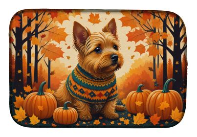 Norwich Terrier Fall Dish Drying Mat Absorbent Dish Drying Mat Pad for Kitchen Counter Dish Drainer Mat for Countertop, 14 x 21, Multicolor