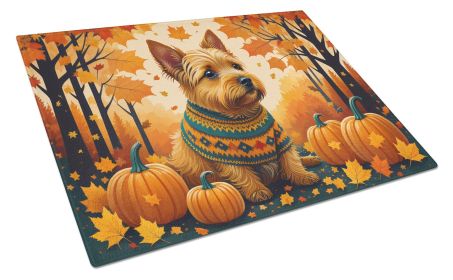 Norwich Terrier Fall Glass Cutting Board Large Decorative Tempered Glass Kitchen Cutting and Serving Board Large Size Chopping Board