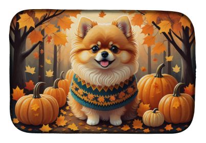 Pomeranian Fall Dish Drying Mat Absorbent Dish Drying Mat Pad for Kitchen Counter Dish Drainer Mat for Countertop, 14 x 21, Multicolor