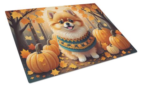 Pomeranian Fall Glass Cutting Board Large Decorative Tempered Glass Kitchen Cutting and Serving Board Large Size Chopping Board