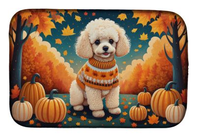 Poodle Fall Dish Drying Mat Absorbent Dish Drying Mat Pad for Kitchen Counter Dish Drainer Mat for Countertop, 14 x 21, Multicolor