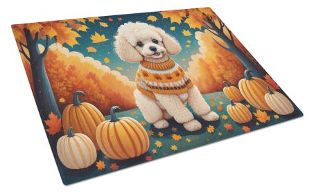 Poodle Fall Glass Cutting Board Large Decorative Tempered Glass Kitchen Cutting and Serving Board Large Size Chopping Board