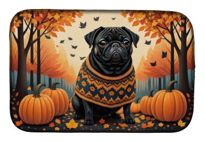 Black Pug Fall Dish Drying Mat Absorbent Dish Drying Mat Pad for Kitchen Counter Dish Drainer Mat for Countertop, 14 x 21, Multicolor