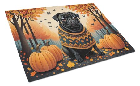 Black Pug Fall Glass Cutting Board Large Decorative Tempered Glass Kitchen Cutting and Serving Board Large Size Chopping Board