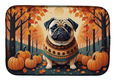 Fawn Pug Fall Dish Drying Mat Absorbent Dish Drying Mat Pad for Kitchen Counter Dish Drainer Mat for Countertop, 14 x 21, Multicolor