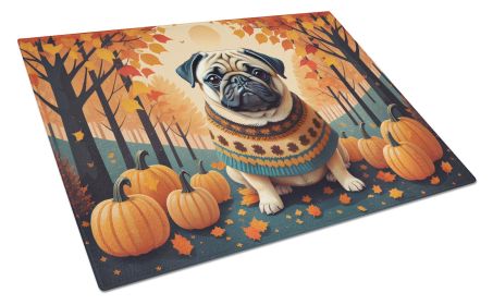 Fawn Pug Fall Glass Cutting Board Large Decorative Tempered Glass Kitchen Cutting and Serving Board Large Size Chopping Board
