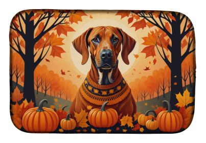 Rhodesian Ridgeback Fall Dish Drying Mat Absorbent Dish Drying Mat Pad for Kitchen Counter Dish Drainer Mat for Countertop, 14 x 21, Multicolor