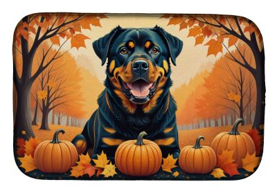 Rottweiler Fall Dish Drying Mat Absorbent Dish Drying Mat Pad for Kitchen Counter Dish Drainer Mat for Countertop, 14 x 21, Multicolor