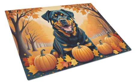 Rottweiler Fall Glass Cutting Board Large Decorative Tempered Glass Kitchen Cutting and Serving Board Large Size Chopping Board