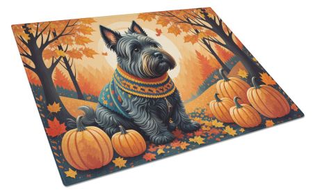 Scottish Terrier Fall Glass Cutting Board Large Decorative Tempered Glass Kitchen Cutting and Serving Board Large Size Chopping Board