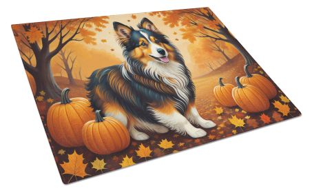 Sheltie Fall Glass Cutting Board Large Decorative Tempered Glass Kitchen Cutting and Serving Board Large Size Chopping Board