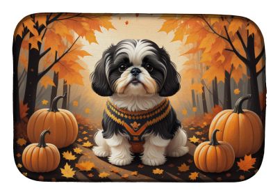 Shih Tzu Fall Dish Drying Mat Absorbent Dish Drying Mat Pad for Kitchen Counter Dish Drainer Mat for Countertop, 14 x 21, Multicolor