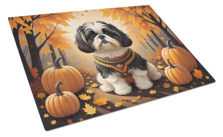Shih Tzu Fall Glass Cutting Board Large Decorative Tempered Glass Kitchen Cutting and Serving Board Large Size Chopping Board