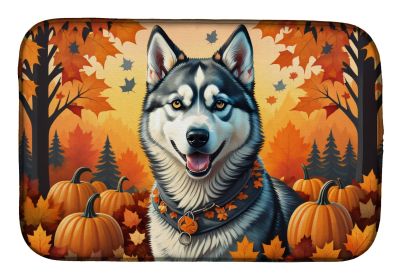 Siberian Husky Fall Dish Drying Mat Absorbent Dish Drying Mat Pad for Kitchen Counter Dish Drainer Mat for Countertop, 14 x 21, Multicolor