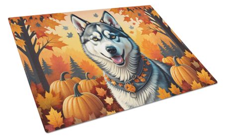 Siberian Husky Fall Glass Cutting Board Large Decorative Tempered Glass Kitchen Cutting and Serving Board Large Size Chopping Board