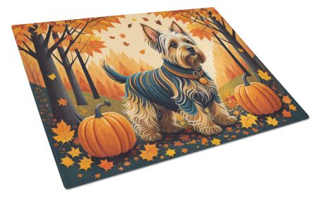 Silky Terrier Fall Glass Cutting Board Large Decorative Tempered Glass Kitchen Cutting and Serving Board Large Size Chopping Board