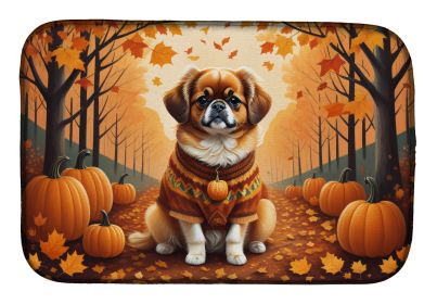 Tibetan Spaniel Fall Dish Drying Mat Absorbent Dish Drying Mat Pad for Kitchen Counter Dish Drainer Mat for Countertop, 14 x 21, Multicolor