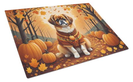 Tibetan Spaniel Fall Glass Cutting Board Large Decorative Tempered Glass Kitchen Cutting and Serving Board Large Size Chopping Board