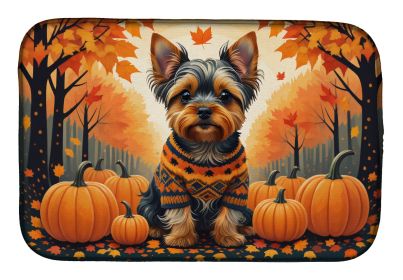 Yorkshire Terrier Fall Dish Drying Mat Absorbent Dish Drying Mat Pad for Kitchen Counter Dish Drainer Mat for Countertop, 14 x 21, Multicolor