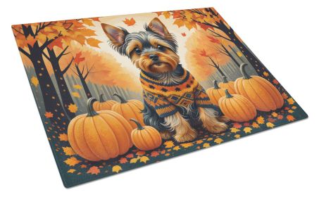 Yorkshire Terrier Fall Glass Cutting Board Large Decorative Tempered Glass Kitchen Cutting and Serving Board Large Size Chopping Board