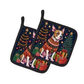 Pit Bull Terrier Christmas Pair of Pot Holders Kitchen Heat Resistant Pot Holders Sets Oven Hot Pads for Cooking Baking BBQ, 7 1/2 x 7 1/2