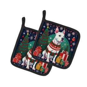 White Pit Bull Terrier Christmas Pair of Pot Holders Kitchen Heat Resistant Pot Holders Sets Oven Hot Pads for Cooking Baking BBQ, 7 1/2 x 7 1/2