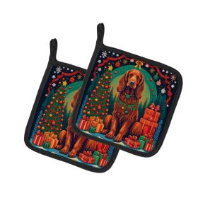 Irish Setter Christmas Pair of Pot Holders Kitchen Heat Resistant Pot Holders Sets Oven Hot Pads for Cooking Baking BBQ, 7 1/2 x 7 1/2