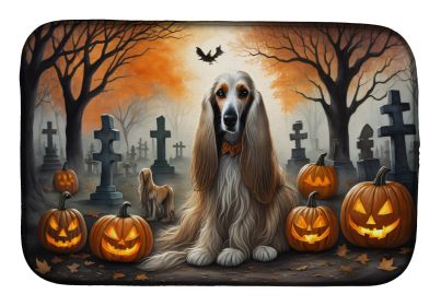 Afghan Hound Spooky Halloween Dish Drying Mat Absorbent Dish Drying Mat Pad for Kitchen Counter Dish Drainer Mat for Countertop, 14 x 21, Multicolor