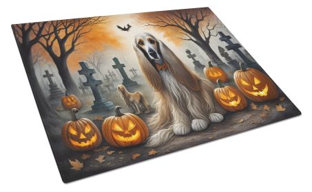Afghan Hound Spooky Halloween Glass Cutting Board Large Decorative Tempered Glass Kitchen Cutting and Serving Board Large Size Chopping Board