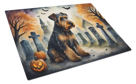 Airedale Terrier Spooky Halloween Glass Cutting Board Large Decorative Tempered Glass Kitchen Cutting and Serving Board Large Size Chopping Board