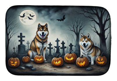 Akita Spooky Halloween Dish Drying Mat Absorbent Dish Drying Mat Pad for Kitchen Counter Dish Drainer Mat for Countertop, 14 x 21, Multicolor