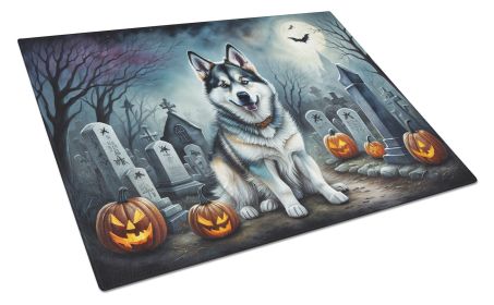 Alaskan Malamute Spooky Halloween Glass Cutting Board Large Decorative Tempered Glass Kitchen Cutting and Serving Board Large Size Chopping Board