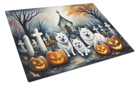 American Eskimo Spooky Halloween Glass Cutting Board Large Decorative Tempered Glass Kitchen Cutting and Serving Board Large Size Chopping Board