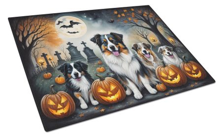 Australian Shepherd Spooky Halloween Glass Cutting Board Large Decorative Tempered Glass Kitchen Cutting and Serving Board Large Size Chopping Board