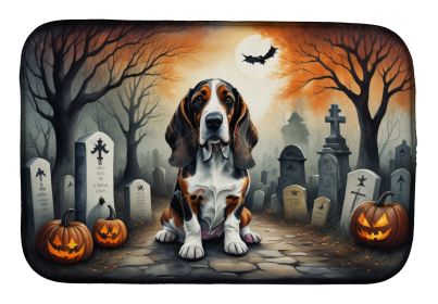Basset Hound Spooky Halloween Dish Drying Mat Absorbent Dish Drying Mat Pad for Kitchen Counter Dish Drainer Mat for Countertop, 14 x 21, Multicolor
