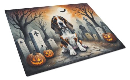 Basset Hound Spooky Halloween Glass Cutting Board Large Decorative Tempered Glass Kitchen Cutting and Serving Board Large Size Chopping Board