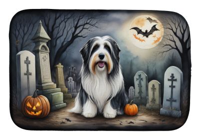 Bearded Collie Spooky Halloween Dish Drying Mat Absorbent Dish Drying Mat Pad for Kitchen Counter Dish Drainer Mat for Countertop, 14 x 21, Multicolor