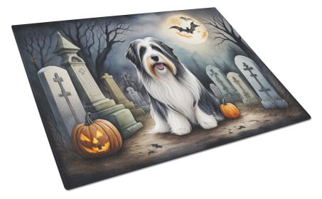 Bearded Collie Spooky Halloween Glass Cutting Board Large Decorative Tempered Glass Kitchen Cutting and Serving Board Large Size Chopping Board