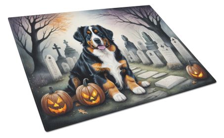 Bernese Mountain Dog Spooky Halloween Glass Cutting Board Large Decorative Tempered Glass Kitchen Cutting and Serving Board Large Size Chopping Board