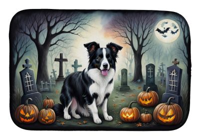 Border Collie Spooky Halloween Dish Drying Mat Absorbent Dish Drying Mat Pad for Kitchen Counter Dish Drainer Mat for Countertop, 14 x 21, Multicolor