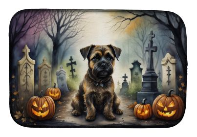 Border Terrier Spooky Halloween Dish Drying Mat Absorbent Dish Drying Mat Pad for Kitchen Counter Dish Drainer Mat for Countertop, 14 x 21, Multicolor