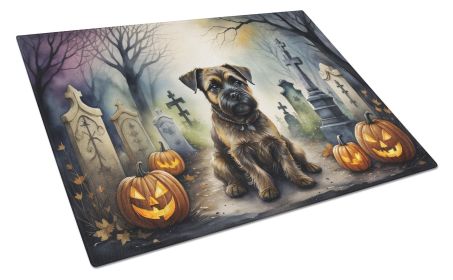 Border Terrier Spooky Halloween Glass Cutting Board Large Decorative Tempered Glass Kitchen Cutting and Serving Board Large Size Chopping Board