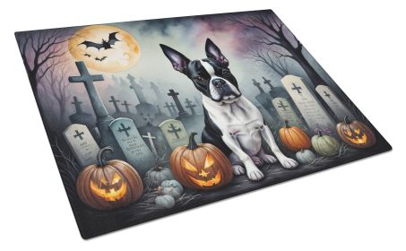 Boston Terrier Spooky Halloween Glass Cutting Board Large Decorative Tempered Glass Kitchen Cutting and Serving Board Large Size Chopping Board