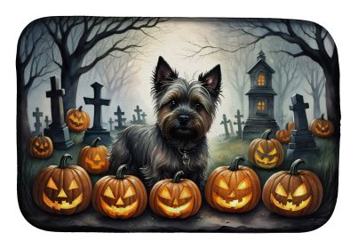 Cairn Terrier Spooky Halloween Dish Drying Mat Absorbent Dish Drying Mat Pad for Kitchen Counter Dish Drainer Mat for Countertop, 14 x 21, Multicolor
