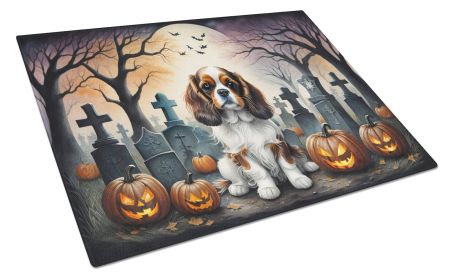 Cavalier Spaniel Spooky Halloween Glass Cutting Board Large Decorative Tempered Glass Kitchen Cutting and Serving Board Large Size Chopping Board