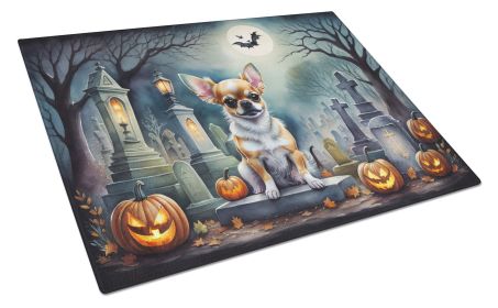 Chihuahua Spooky Halloween Glass Cutting Board Large Decorative Tempered Glass Kitchen Cutting and Serving Board Large Size Chopping Board