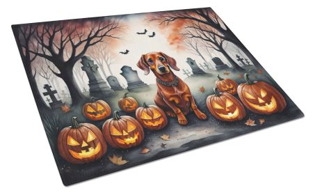 Dachshund Spooky Halloween Glass Cutting Board Large Decorative Tempered Glass Kitchen Cutting and Serving Board Large Size Chopping Board