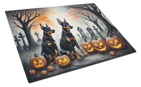 Doberman Pinscher Spooky Halloween Glass Cutting Board Large Decorative Tempered Glass Kitchen Cutting and Serving Board Large Size Chopping Board