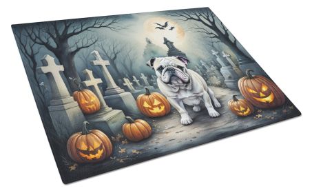 English Bulldog Spooky Halloween Glass Cutting Board Large Decorative Tempered Glass Kitchen Cutting and Serving Board Large Size Chopping Board